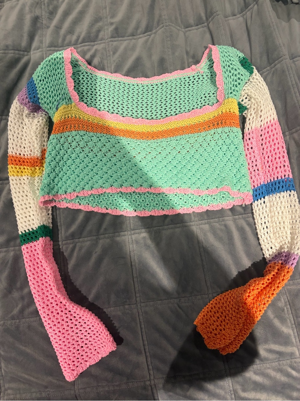 Crochet multicolored Crop Top - Mint, Pink & Orange